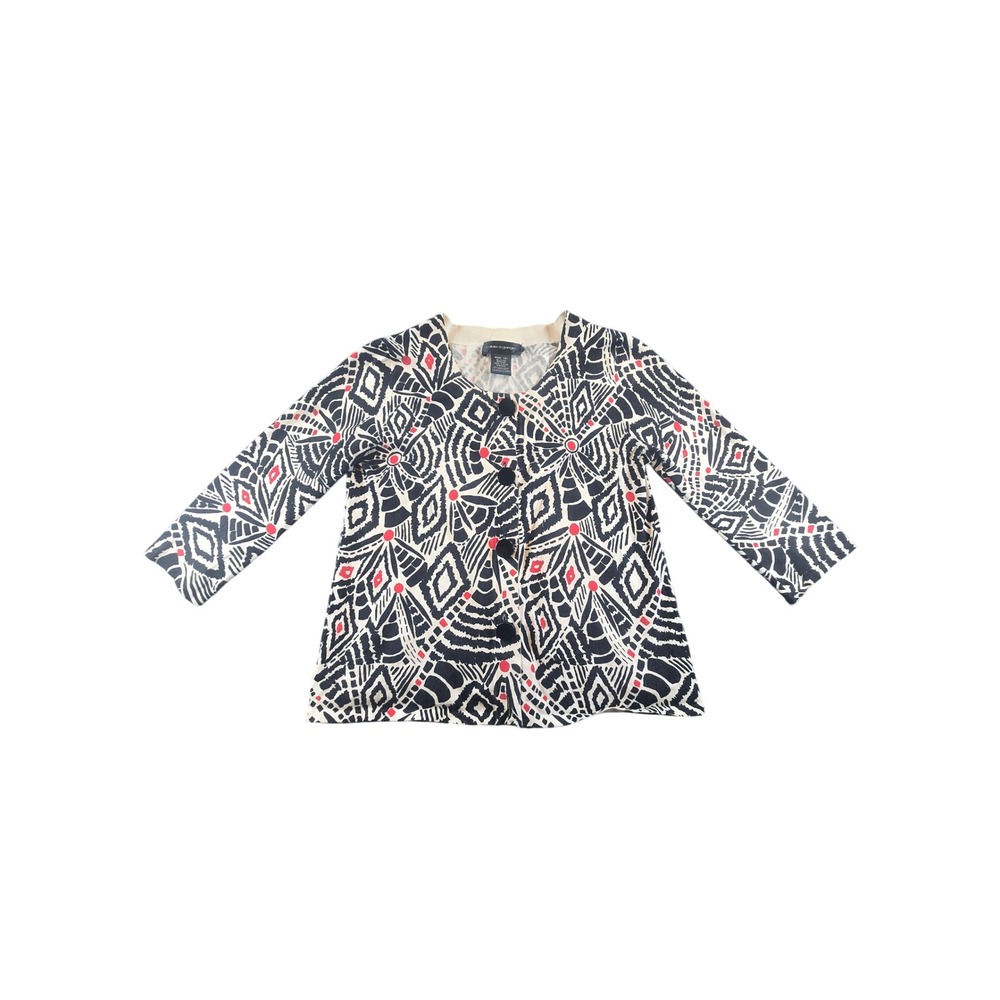 Cable & Gauge Womens Small Cardigan Black Red Abstract Geometric Button Front